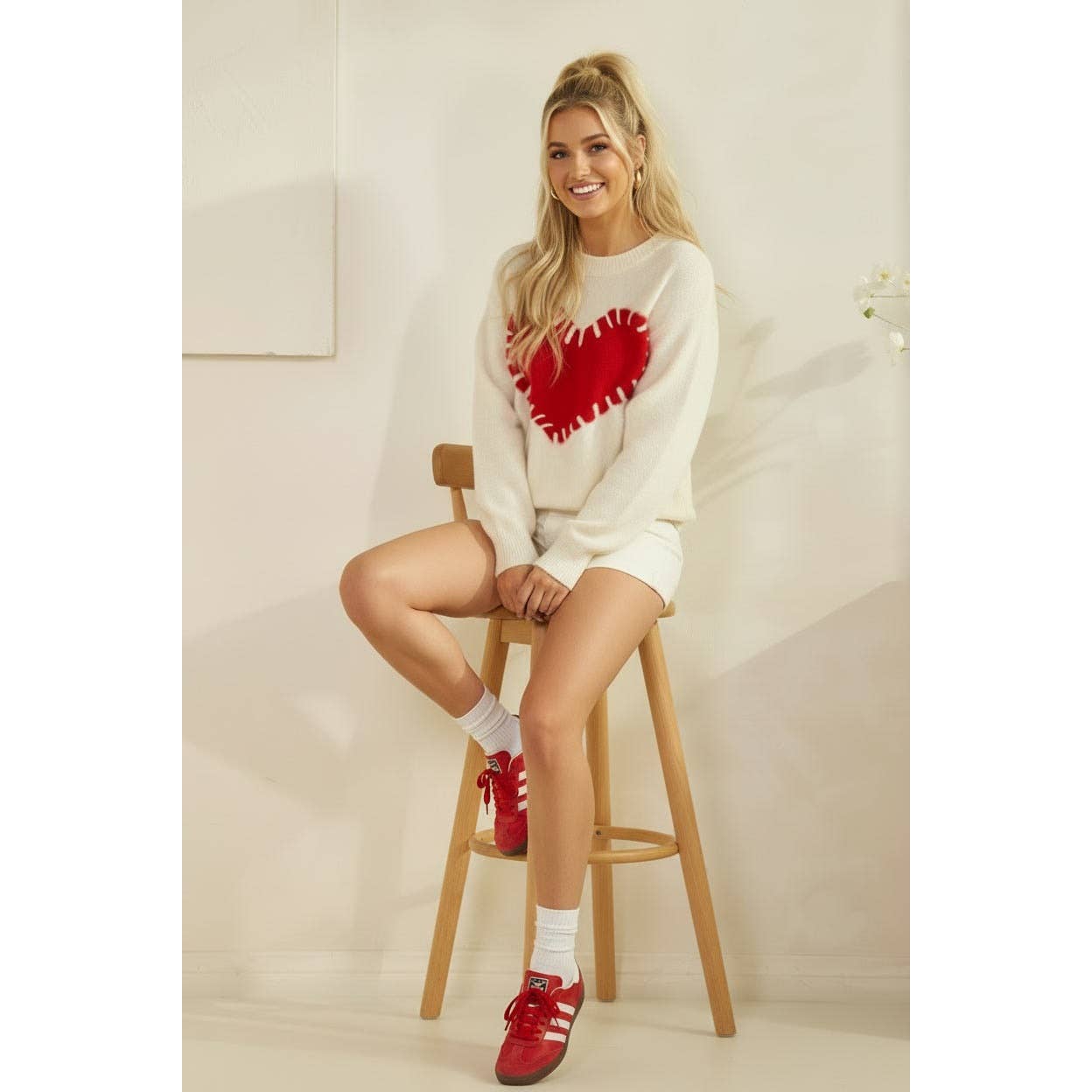 Fuzzy Knit Red Heart White Stitch