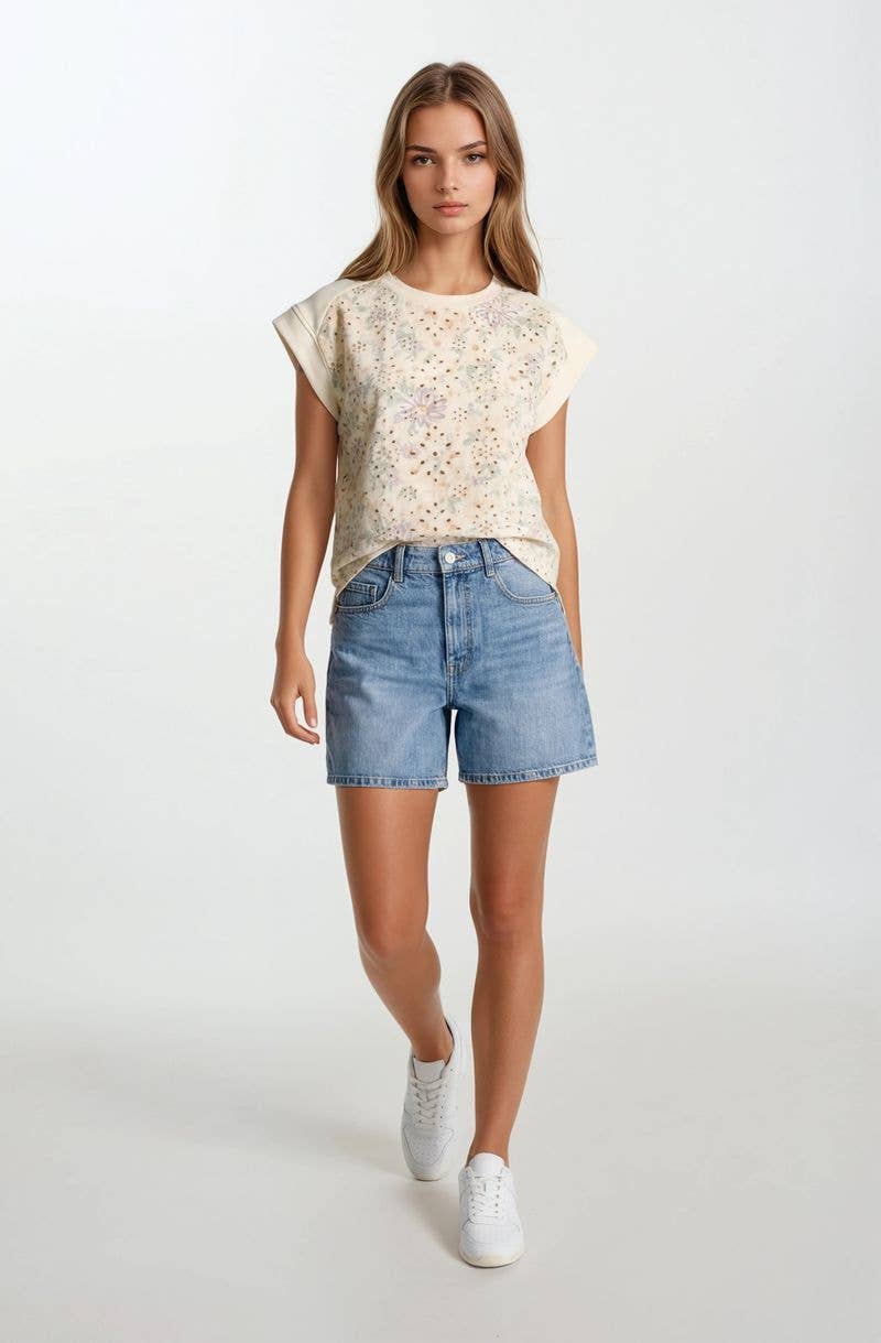 FLORAL TERRY MIX MUSCLE TOP
