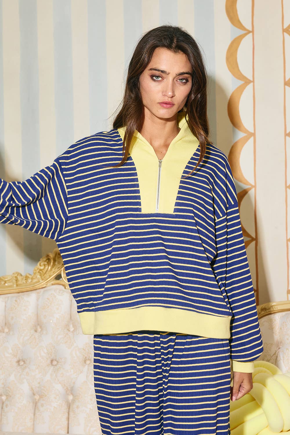 Half Zip-Up Stripe Pullover