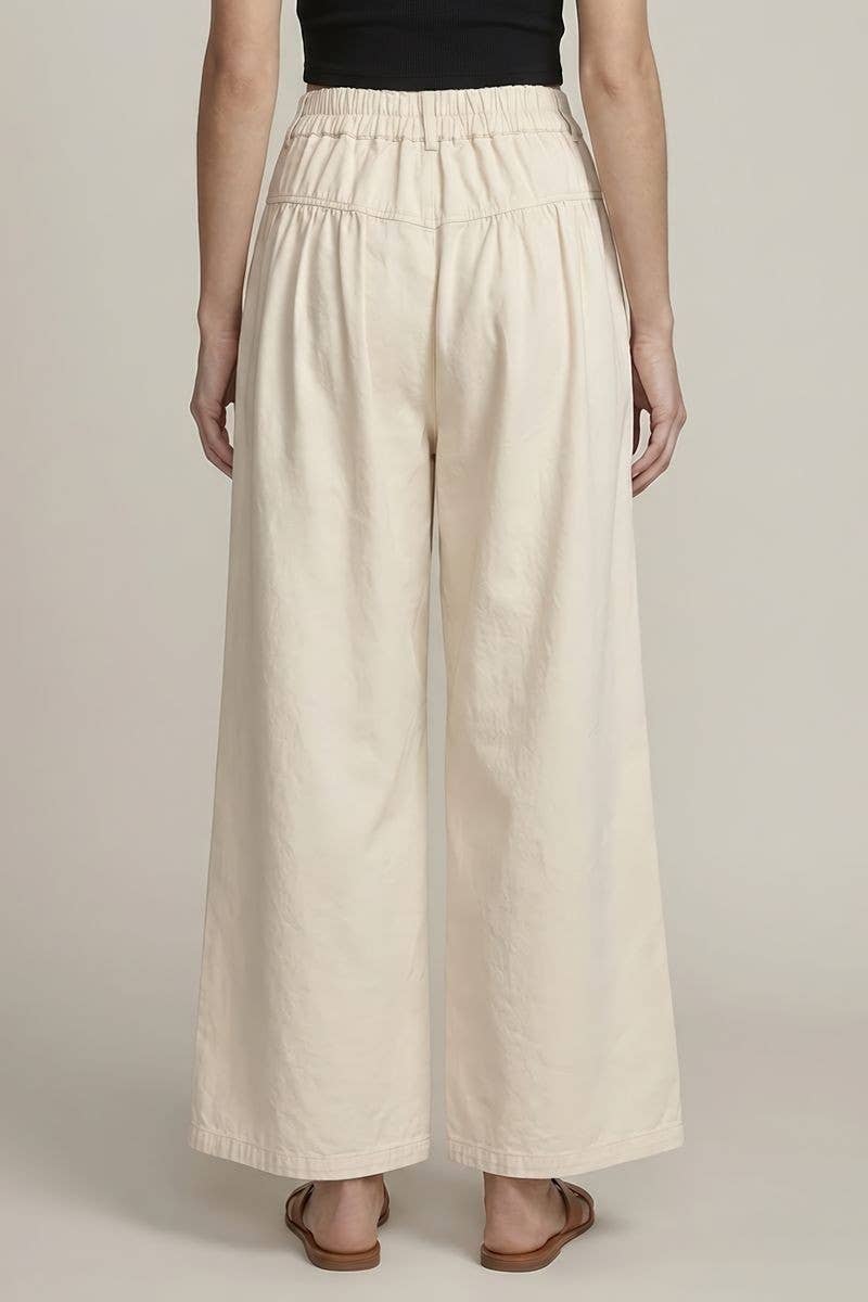COTTON TWILL WIDE LEG PANTS