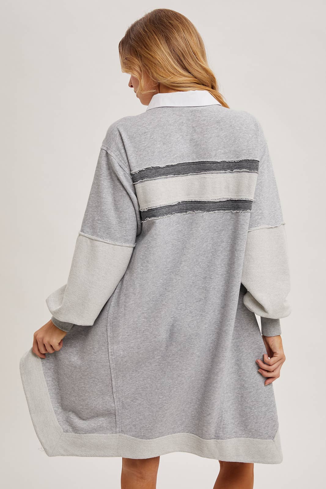 RAW-EDGE CONTRAST SLOUCHY POLO DRESS