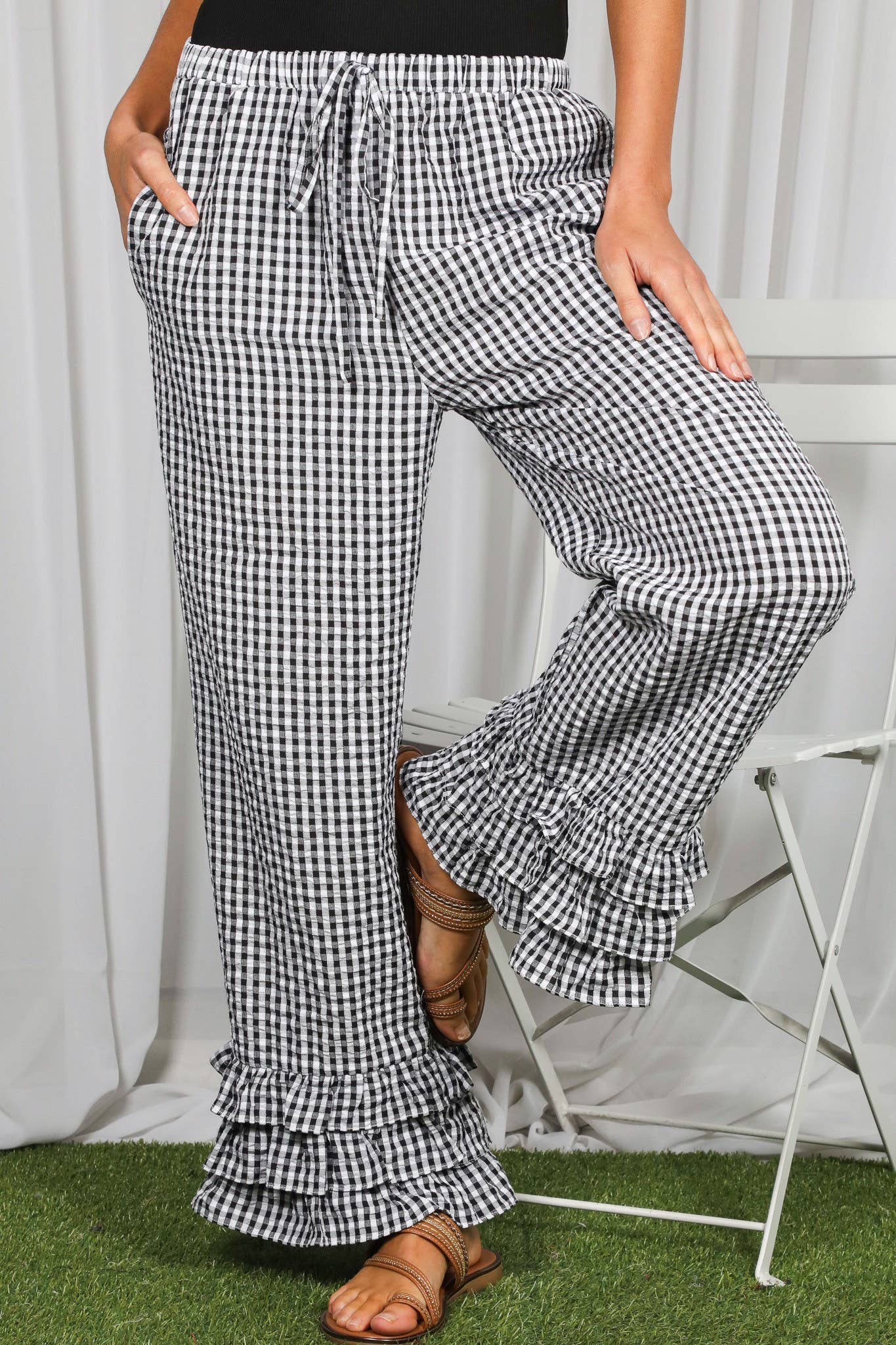 Gingham Layered Ruffle Pants