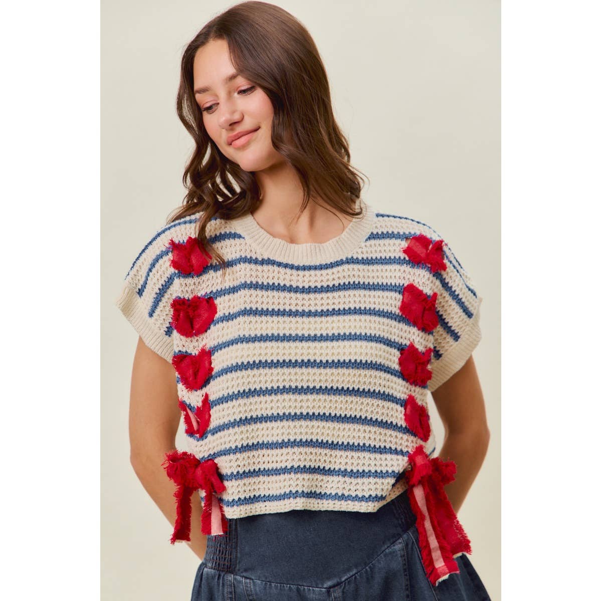 STRIPE RIBBON DETAIL SWEATER VEST