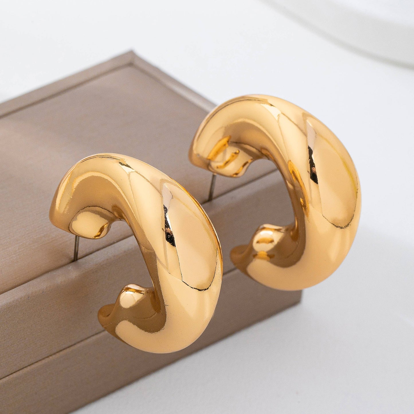 Bold Gold-Tone Chunky Dome Crescent Hoop Earrings