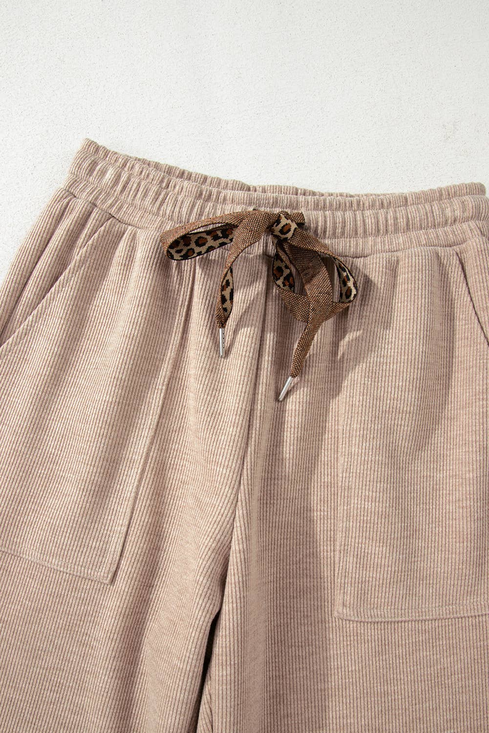 Corduroy Leopard Drawstring High Waist Trousers Sweatpants