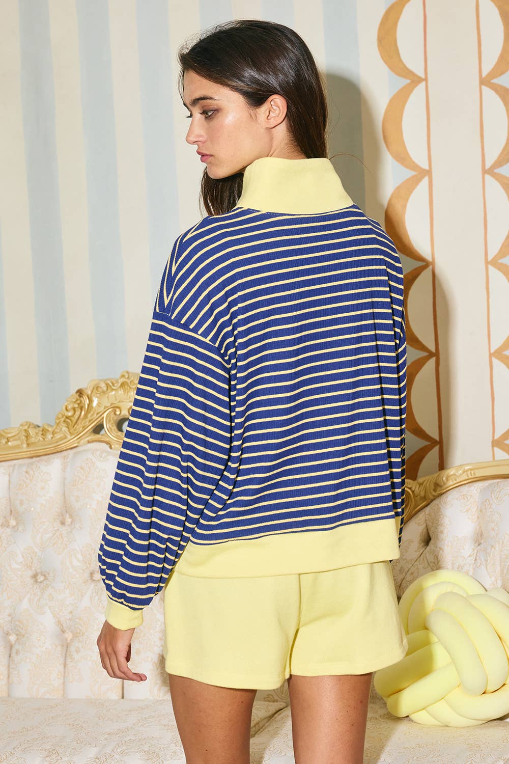 Half Zip-Up Stripe Pullover