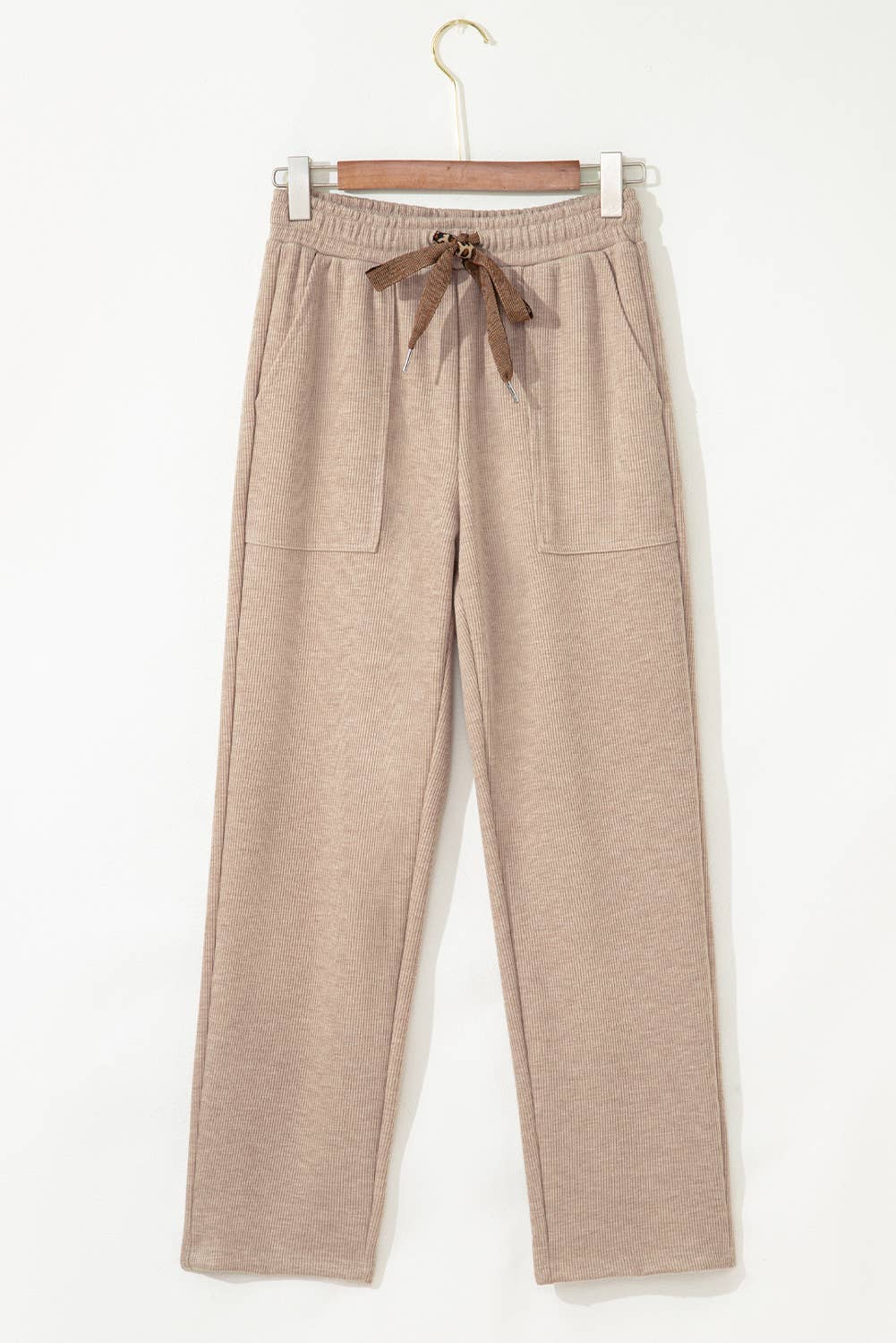 Corduroy Leopard Drawstring High Waist Trousers Sweatpants