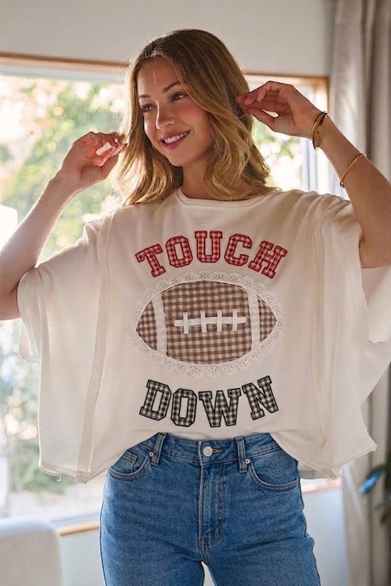 TOUCHDOWN LETTER PATCH GAMEDAY KNIT TOP