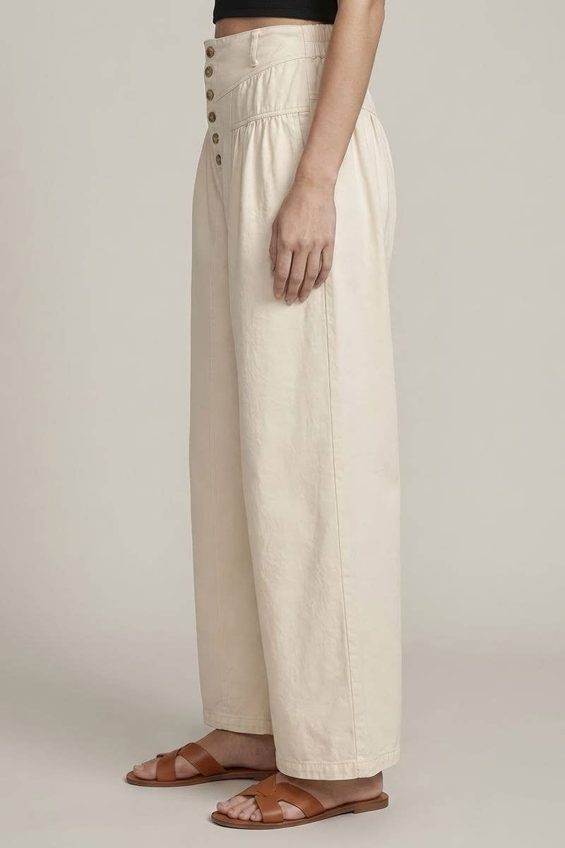COTTON TWILL WIDE LEG PANTS
