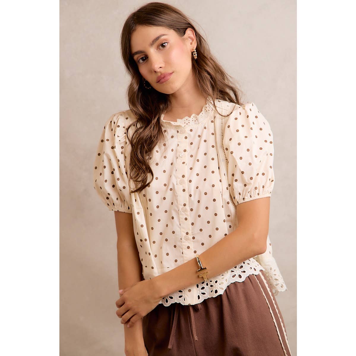 POLKA DOT COTTON LACE BLOUSE