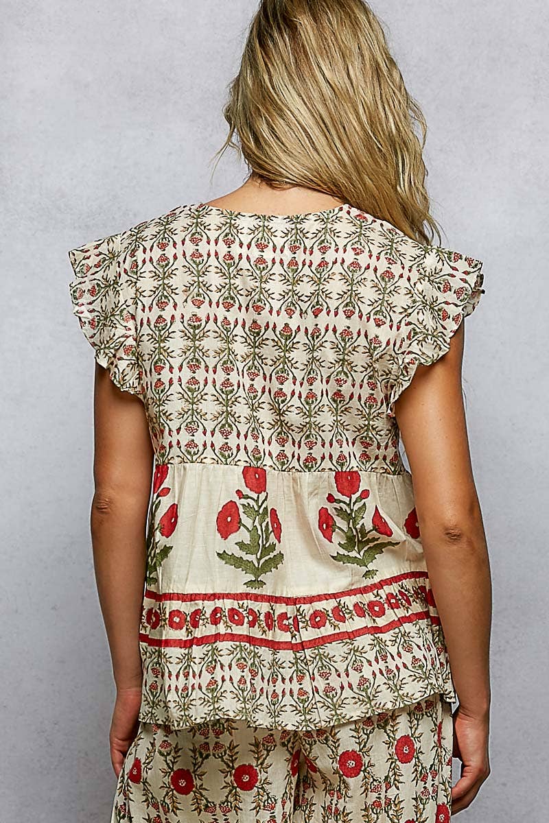 V-Neck Floral Pattern Top