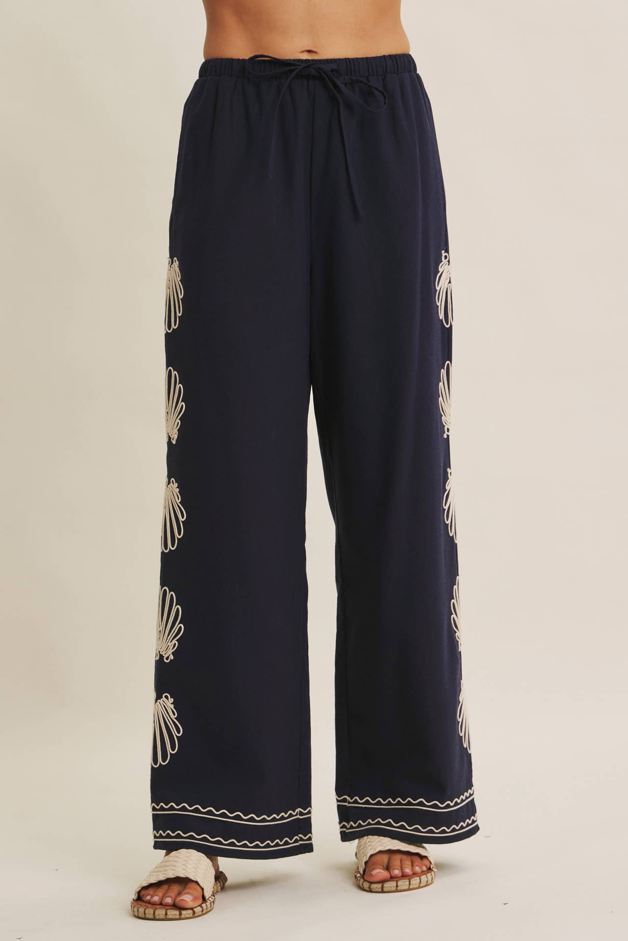LUXURY COASTAL SEASHELL EMBROIDERED PANTS
