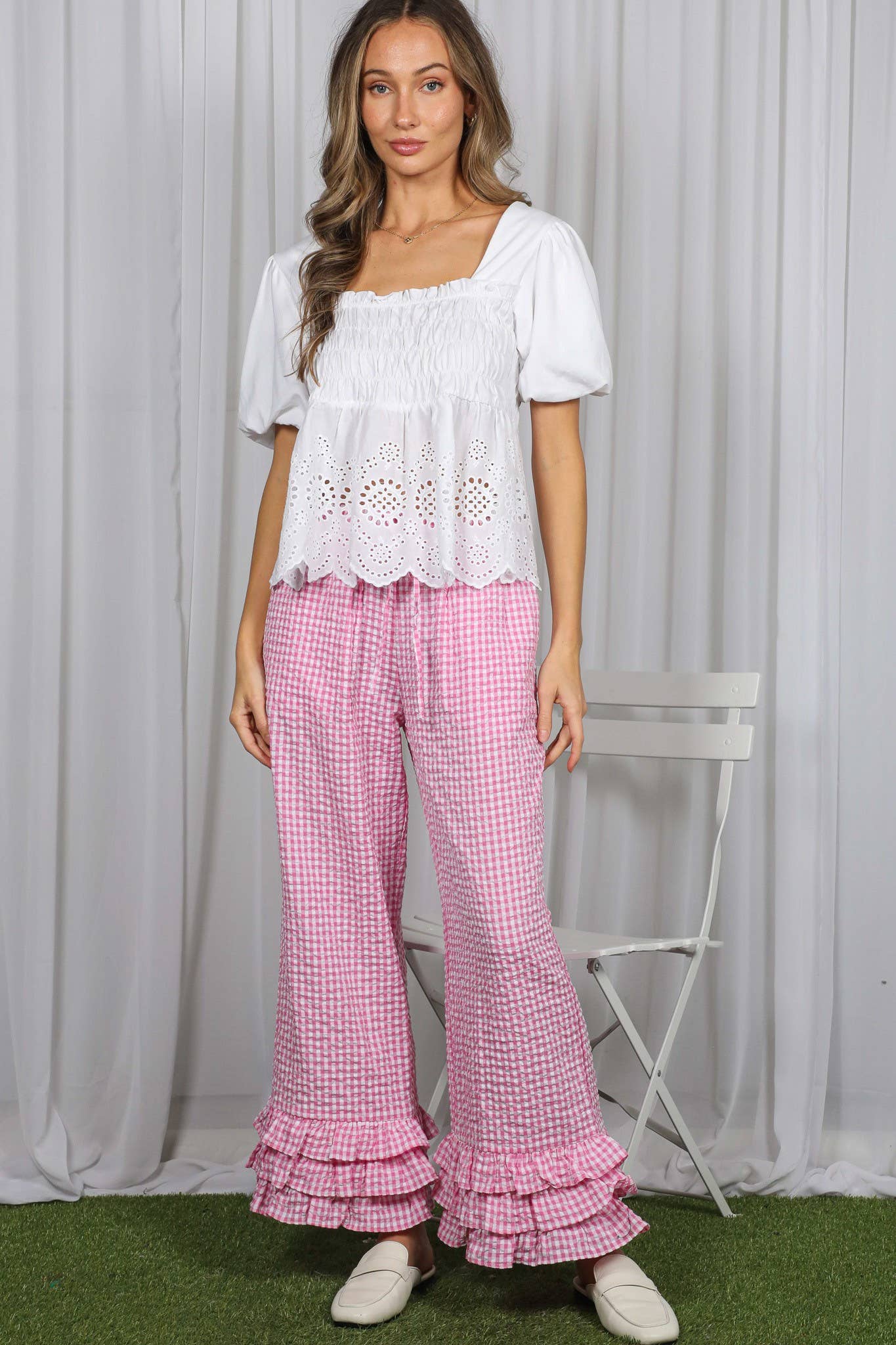 Gingham Layered Ruffle Pants