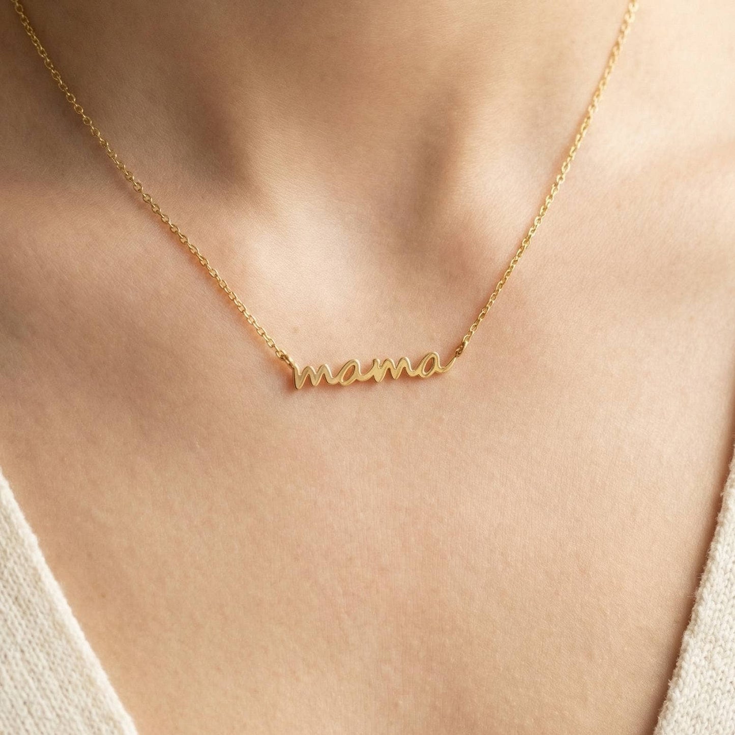 Gold Dipped Dainty Mama Pendant Necklace