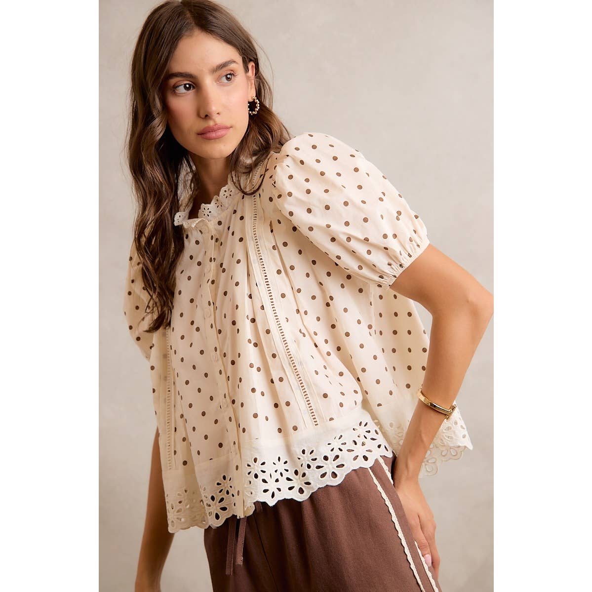 POLKA DOT COTTON LACE BLOUSE
