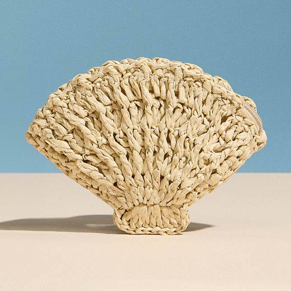 Shell Shaped Raffia Pouch Bag