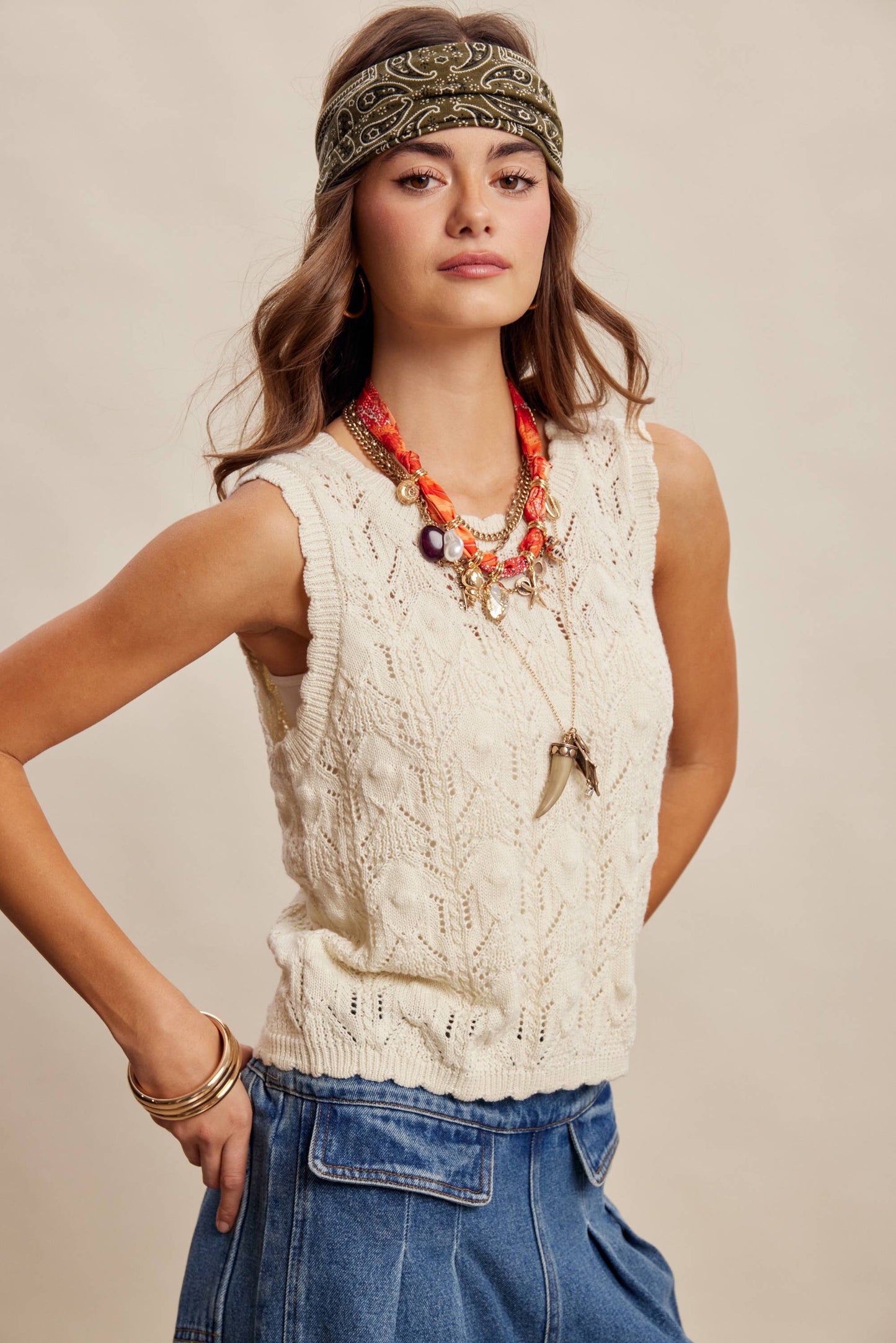 Reversible Pointelle Knit Vest