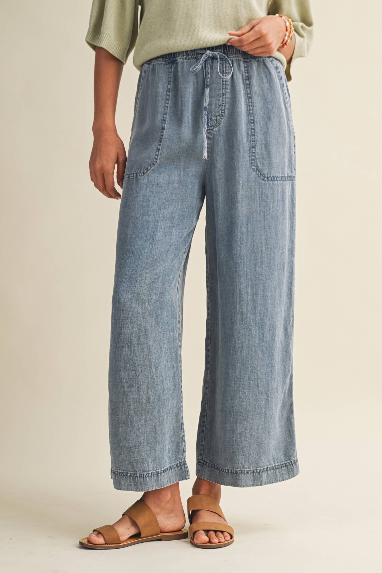 Drawstring Waist Patch Pocket Pants