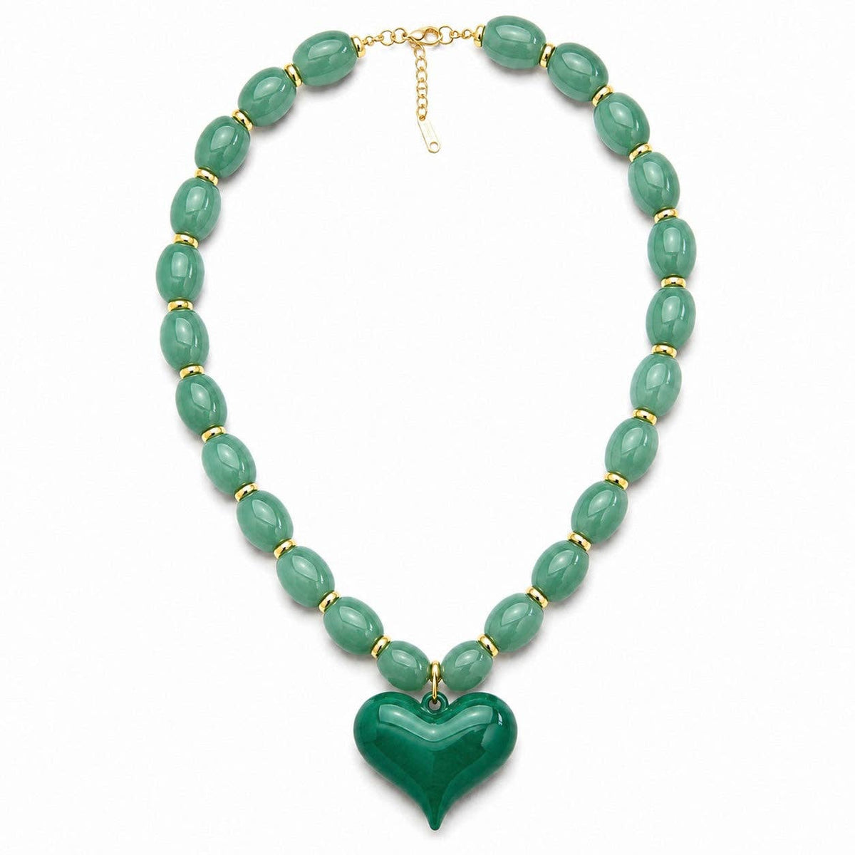 Almafi Green Resin Heart Chunky Statement Necklace | Stainless Steel