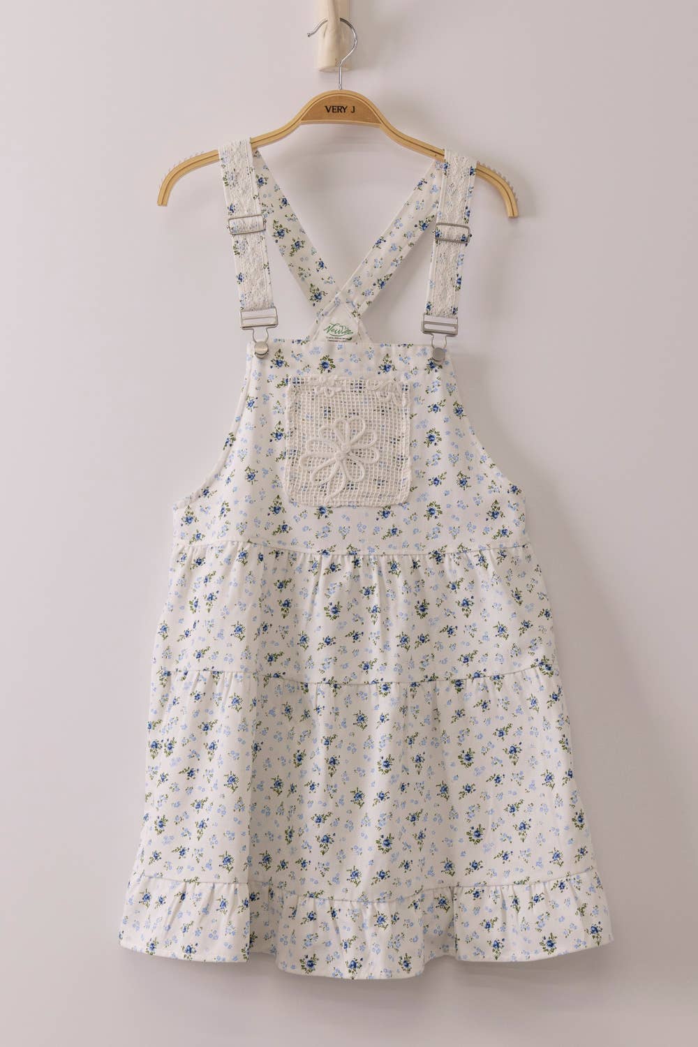 Lace Detail Floral Printed Overall Mini Dress