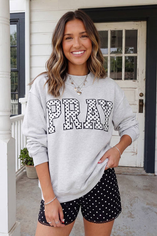 PRAY Polka Dot Embroidered Mock Neck Sweatshirt
