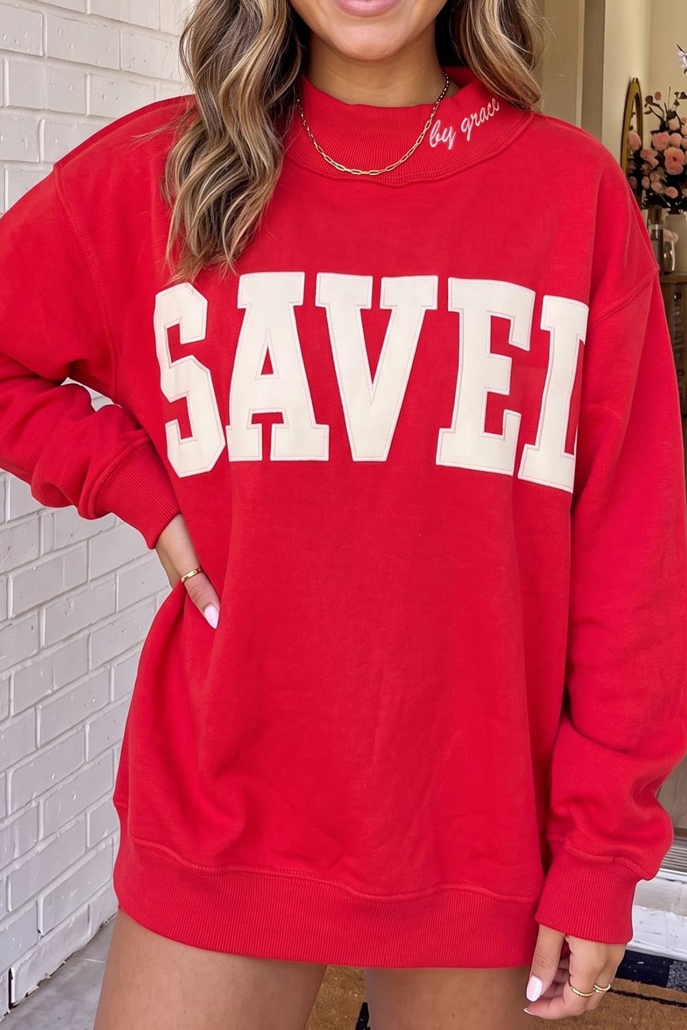 Saved By Grace Mock Neck Sweatshirt