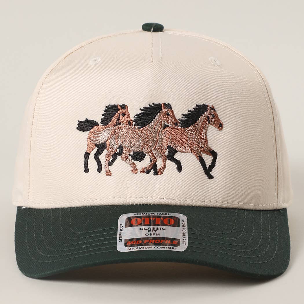 Wild Three Horses Embroidery Trucker Hat