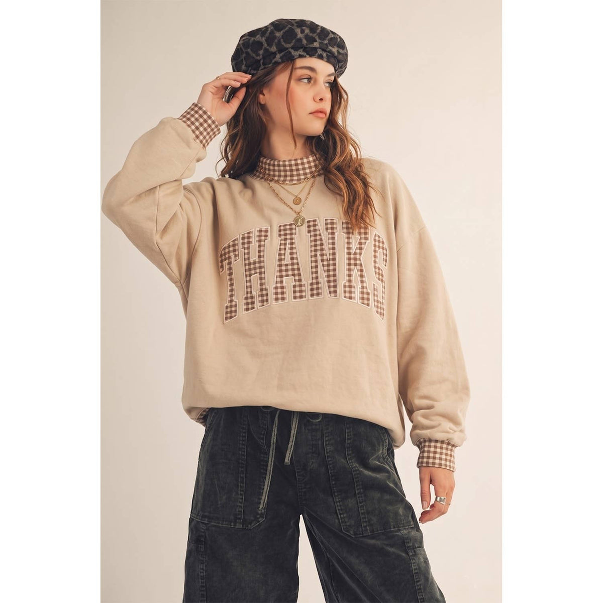Vintage Thanks Gingham Patch Pullover