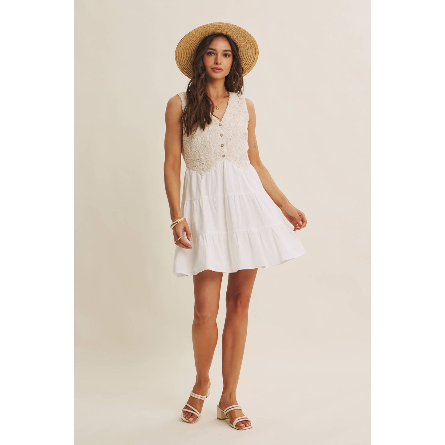 FRENCH PICNIC CROCHET MINI DRESS