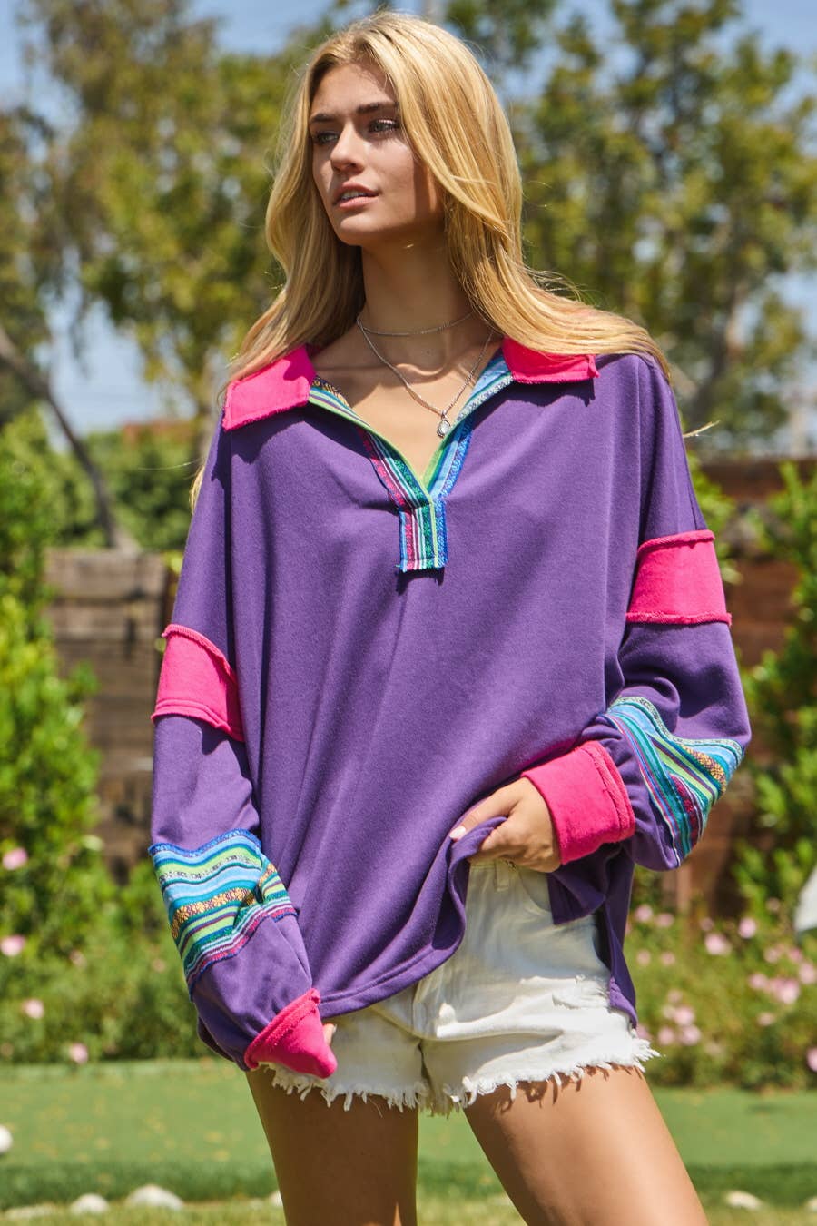 Contrast Mixed Fabric Sweatshirts
