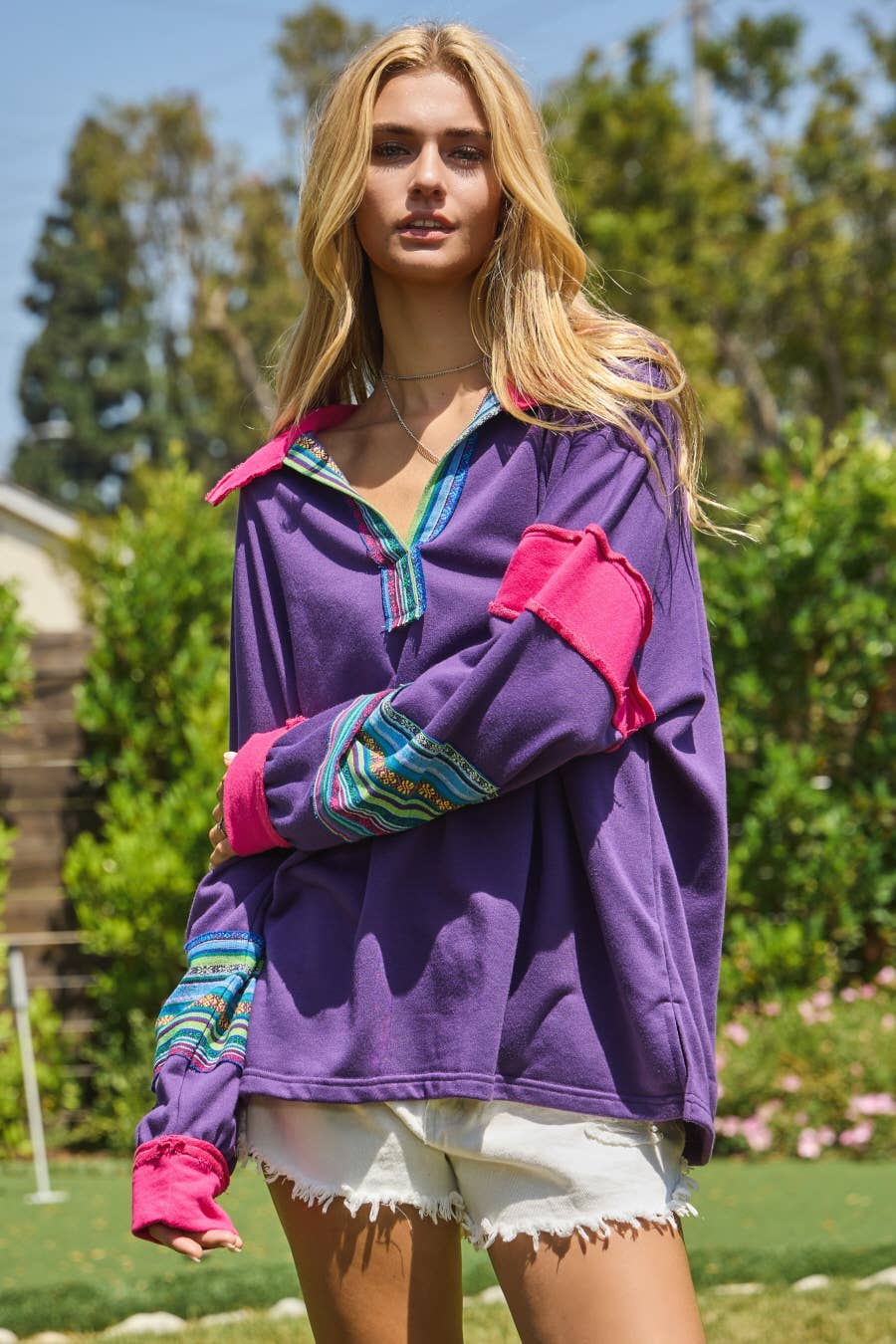 Contrast Mixed Fabric Sweatshirts