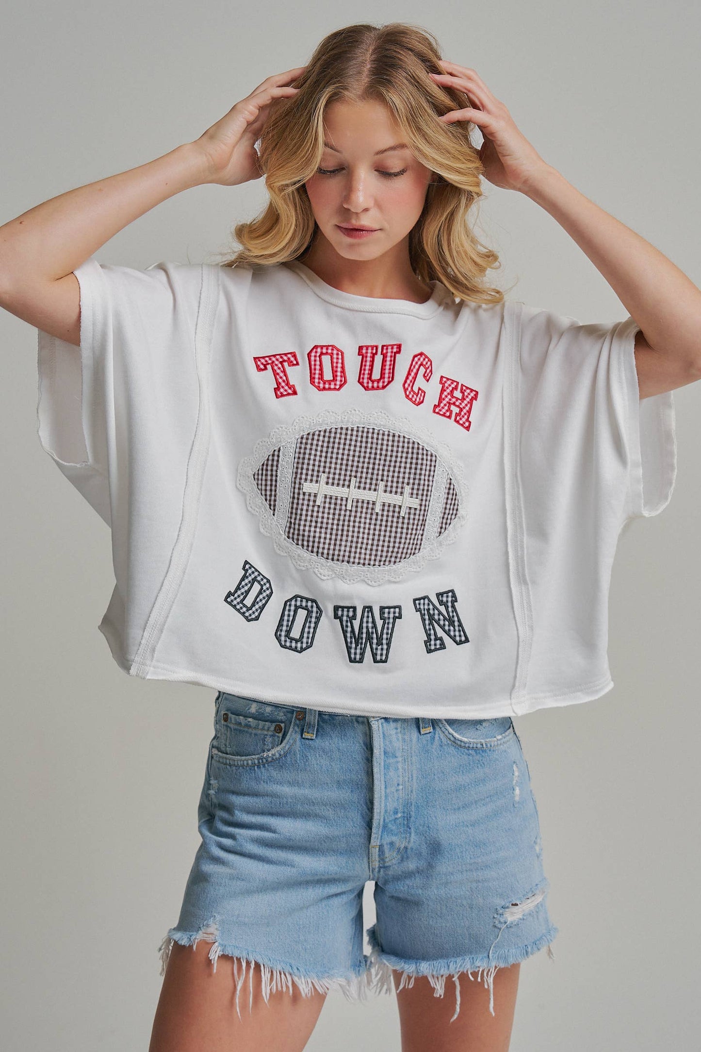 TOUCHDOWN LETTER PATCH GAMEDAY KNIT TOP
