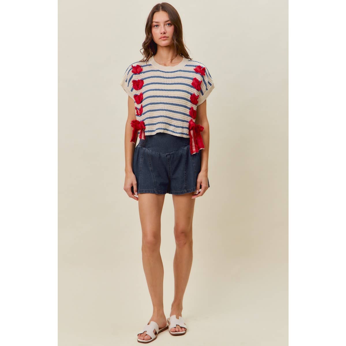 STRIPE RIBBON DETAIL SWEATER VEST