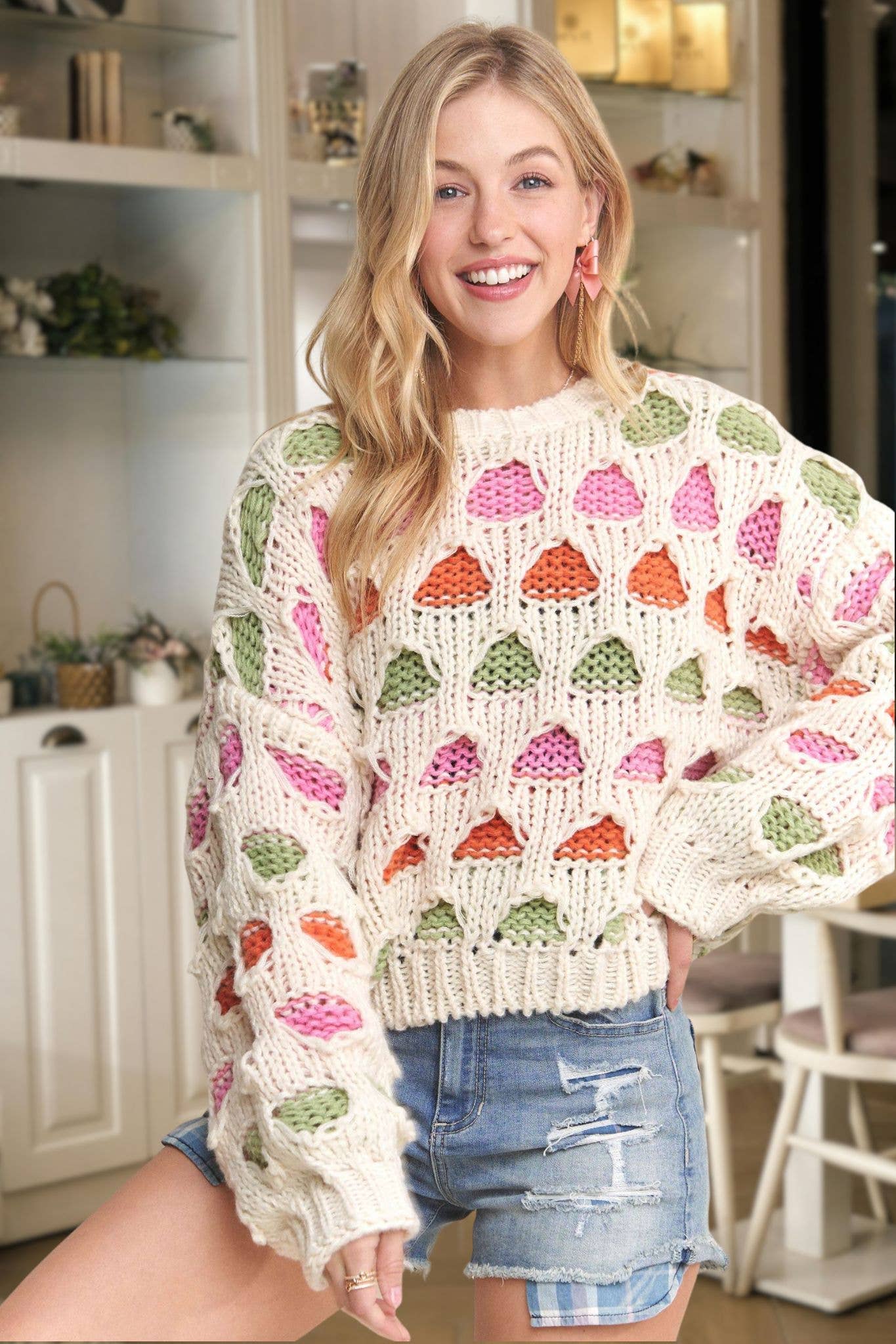 DROP SHOULDER MULTI COLOR SWEATER TOP