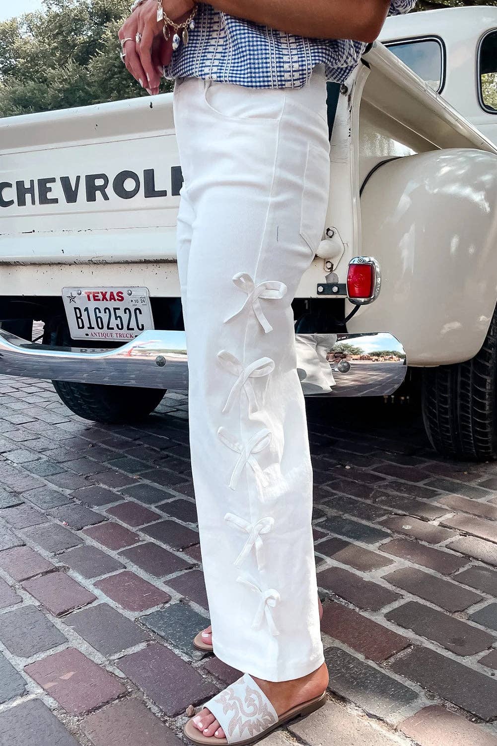 White Bow Knot Side Detail  Jeans