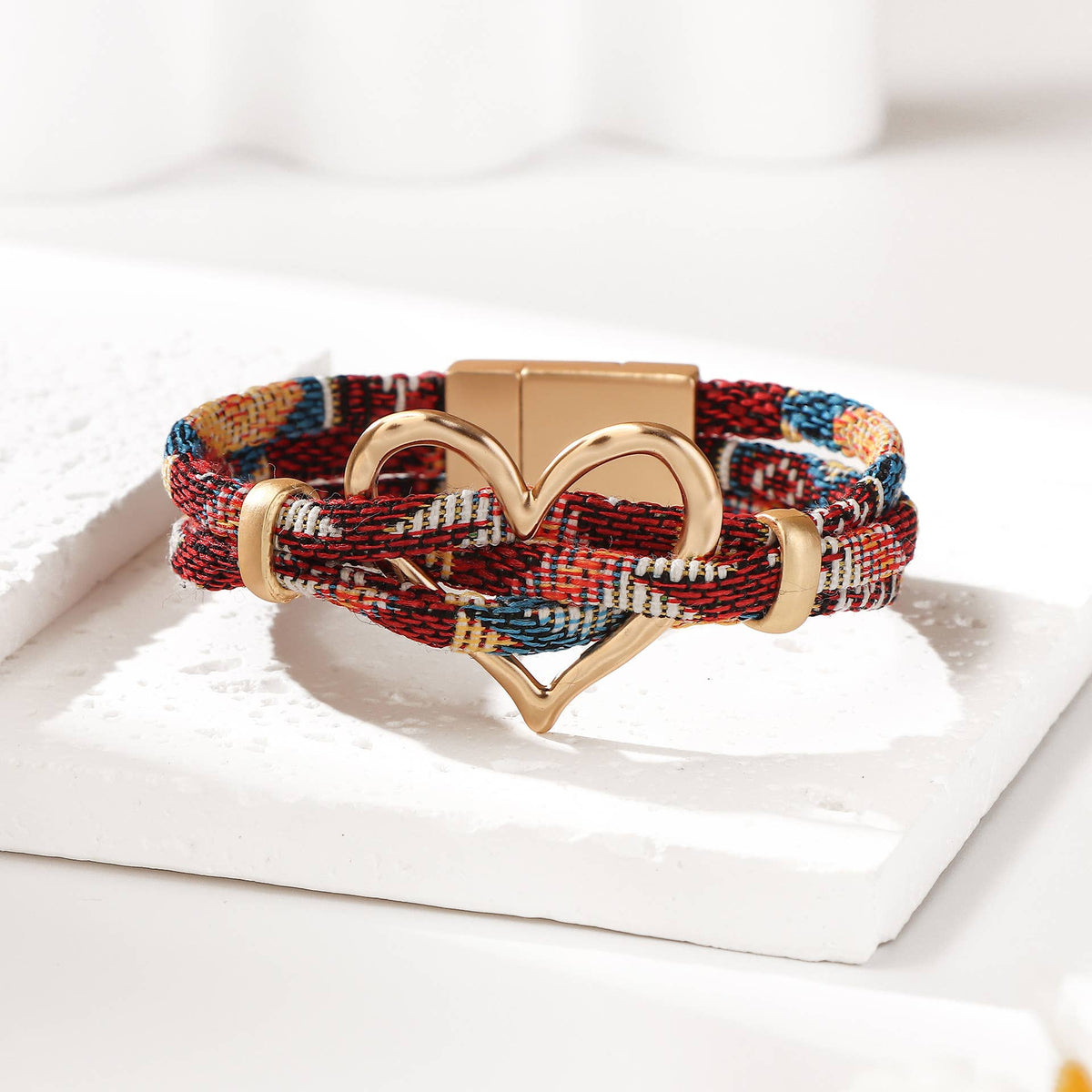 Boho Heart Woven Magnetic Clasp Bracelet