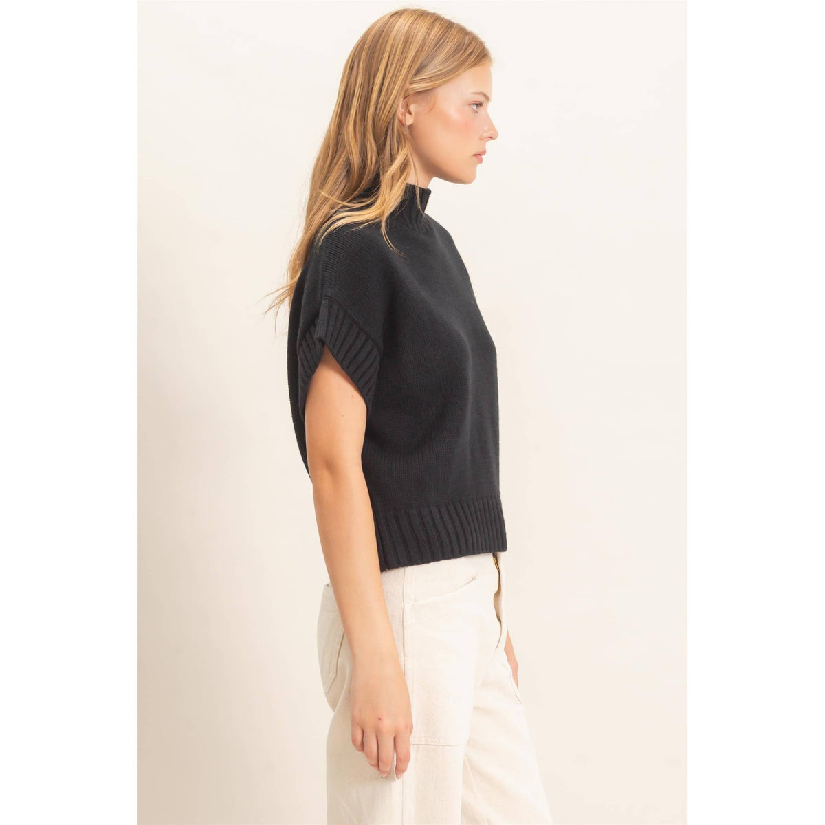 Ribbed Mock Neck Sweater Vest