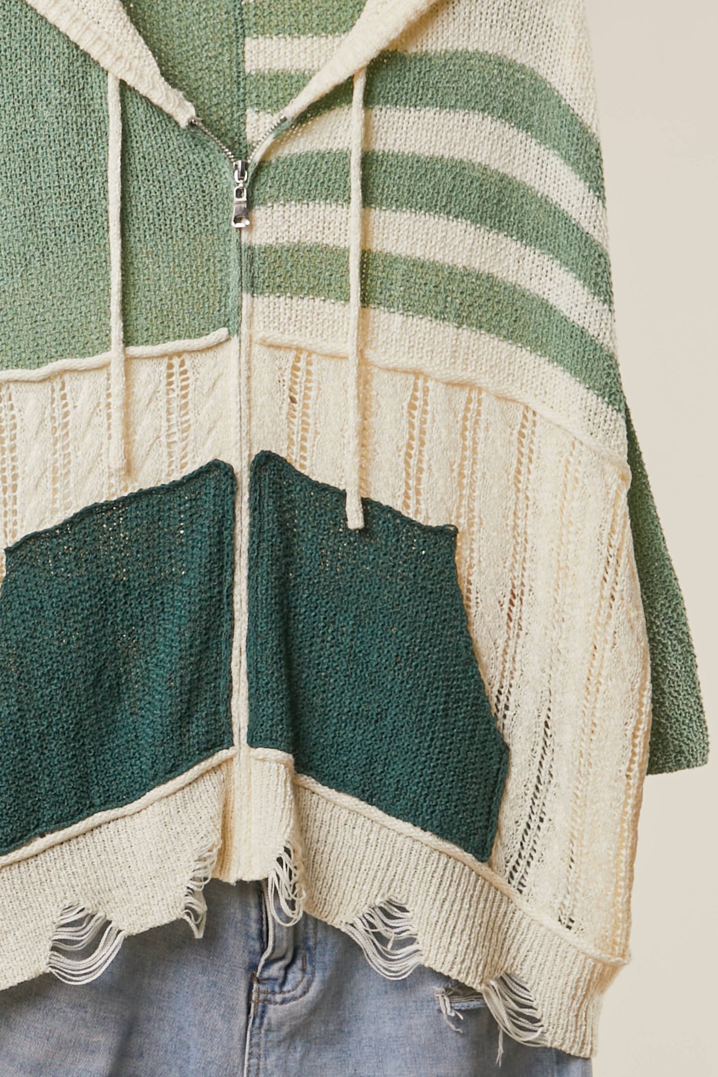 Stripe Distressed Knit Hoodie