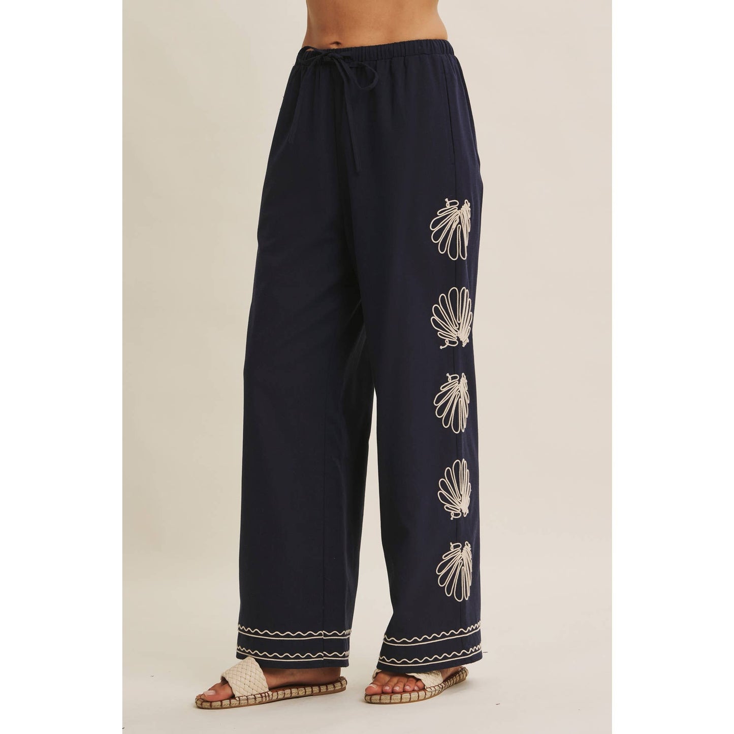 LUXURY COASTAL SEASHELL EMBROIDERED PANTS