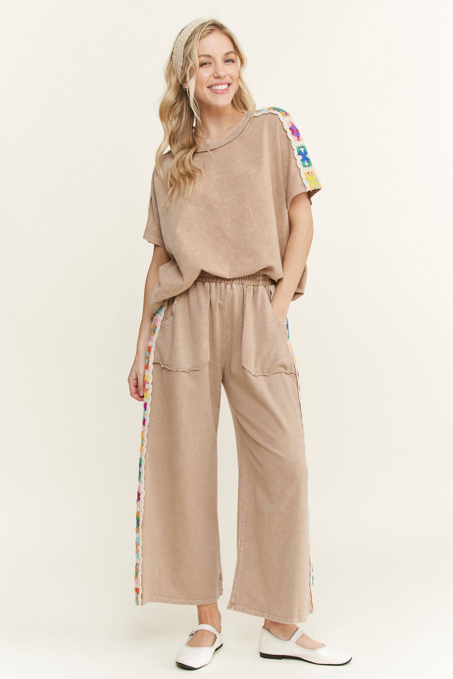 Mineral Washed Crochet Side Trim Top