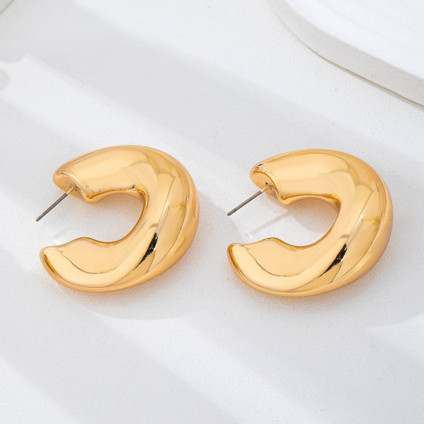 Bold Gold-Tone Chunky Dome Crescent Hoop Earrings