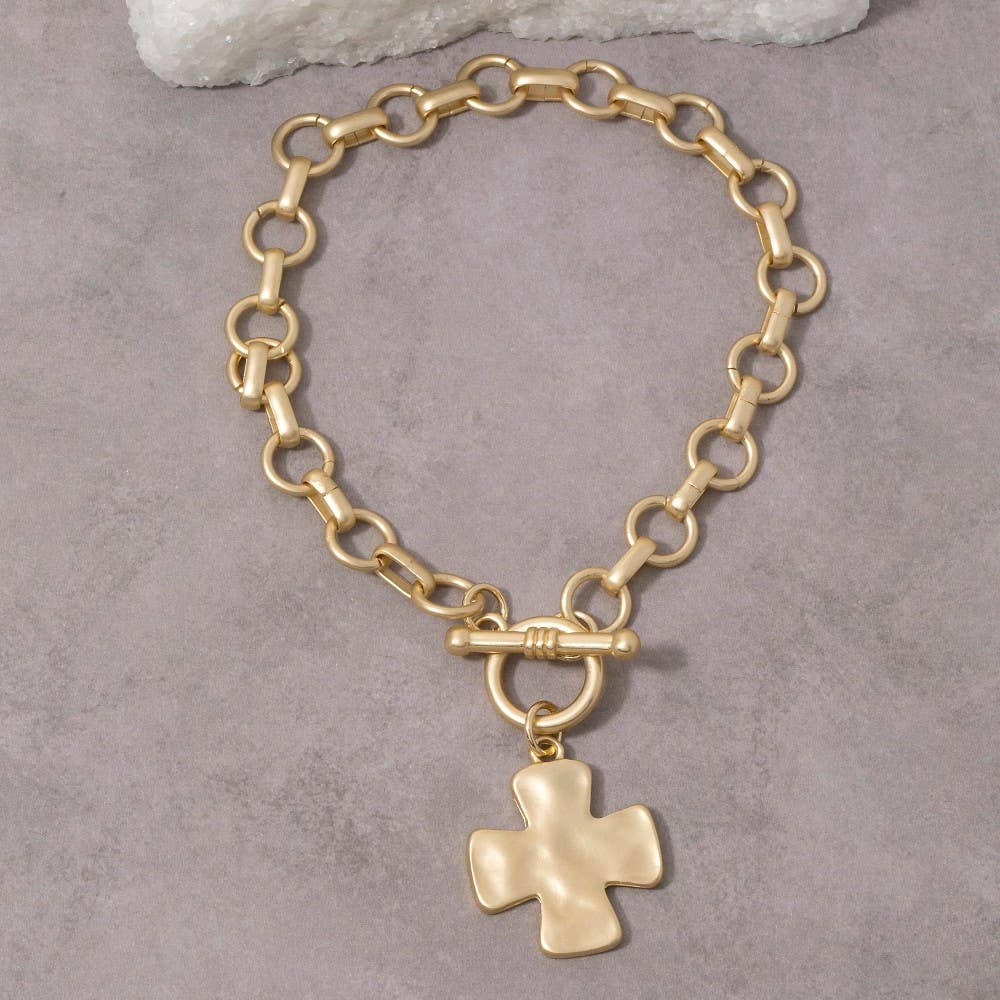Matte Metallic Cross Bracelet