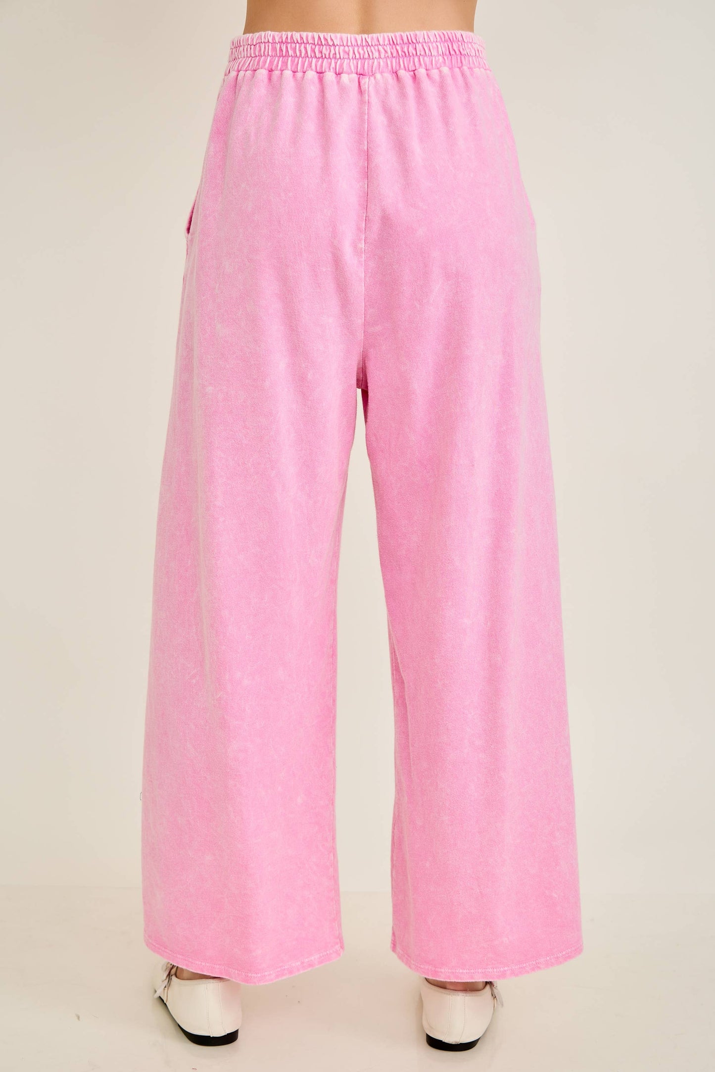 Mineral Washed Cute Bow trim Slit Pants