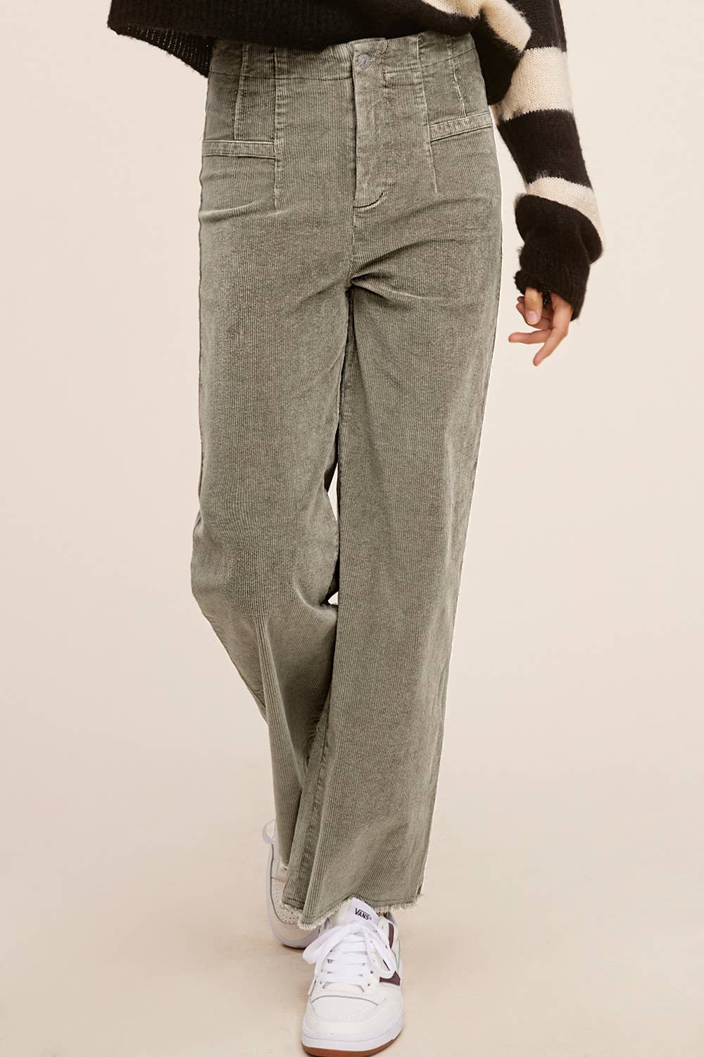 Mineral Washed High Waisted Wide Leg Corduroy Pants