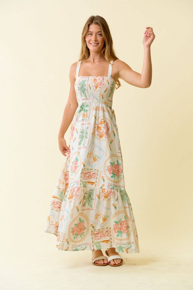 TROPICAL MAXI TIERED DRESS