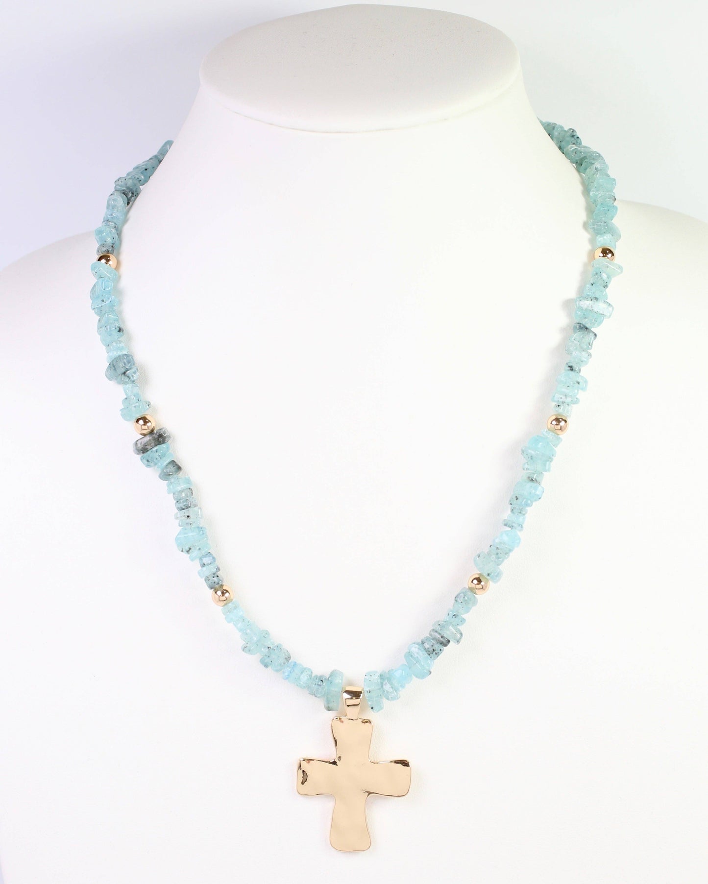 Holland Beaded Cross Necklace Aqua