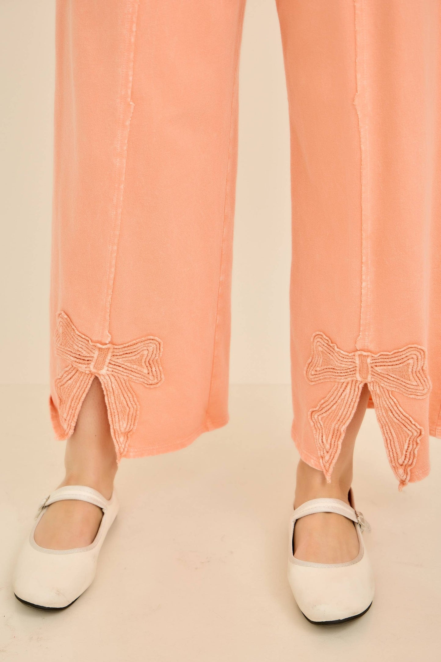 Mineral Washed Cute Bow trim Slit Pants