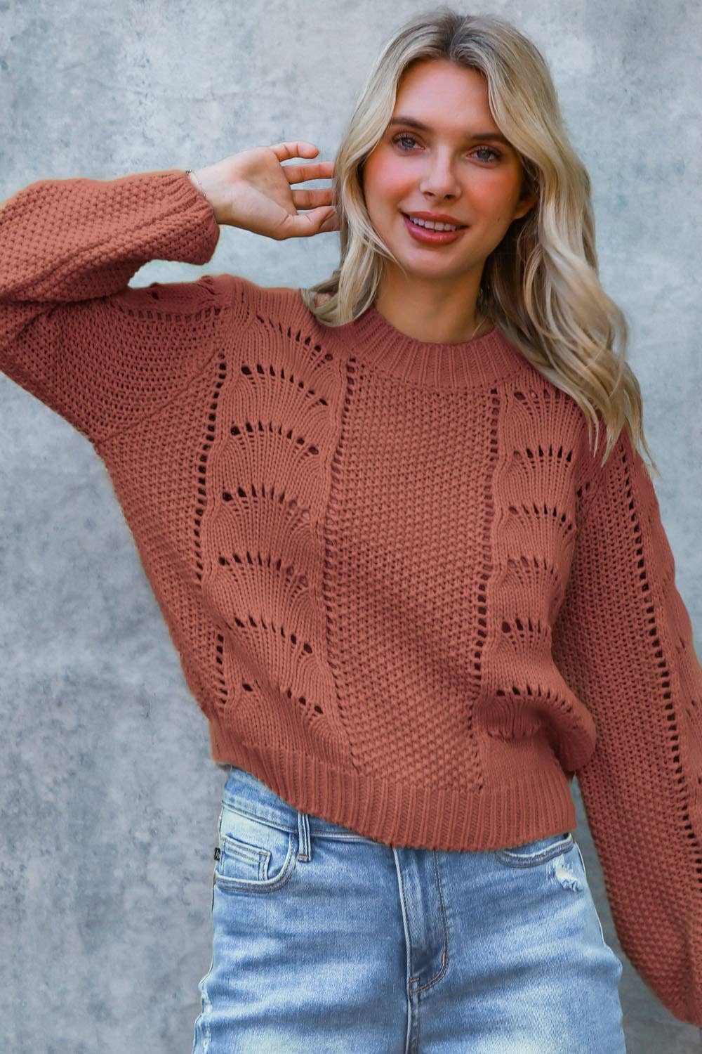 SCALLOP CROCHET PULLOVER SWEATER
