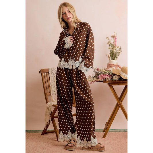 POLKA DOT WOVEN CROCHET LACE PANTS SET
