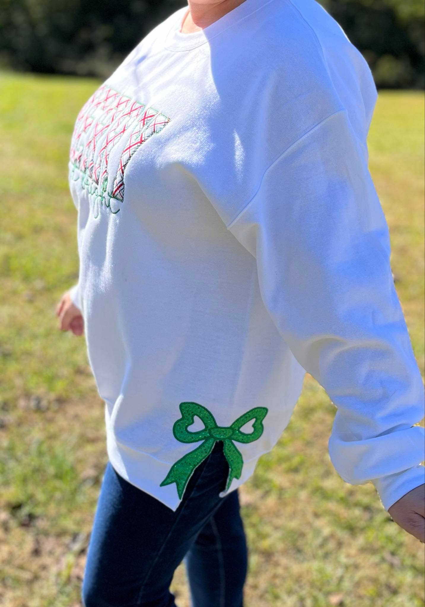 Merry and bright Christmas Sweatshirt, Side Bow